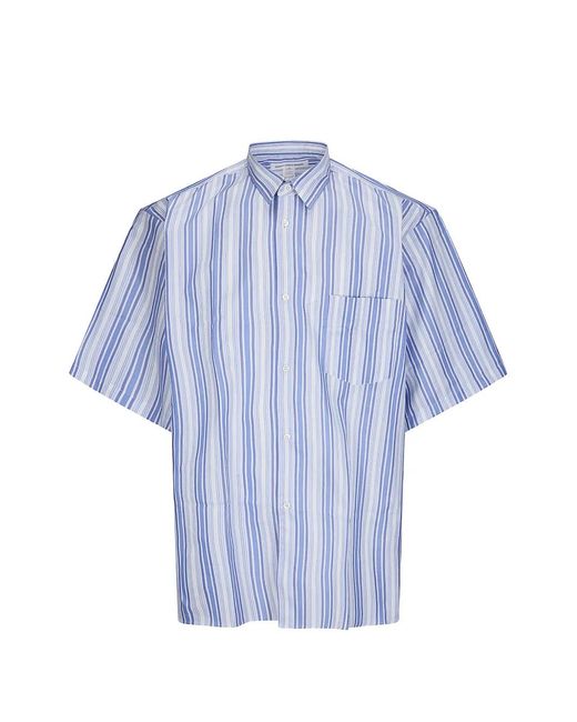 Comme des Garçons Blue Stripe-Pattern Short-Sleeve Shirt for men