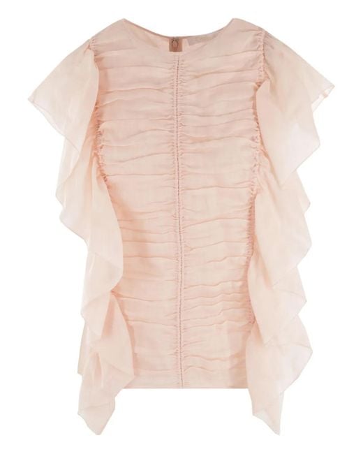 Chloé Pink Ruffle-Trim Ramie Top