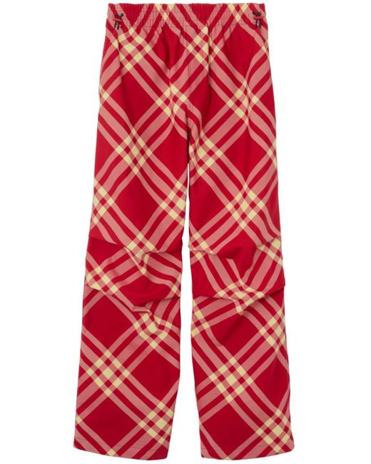 Burberry Red Wide-leg Checked Cargo Trousers for men