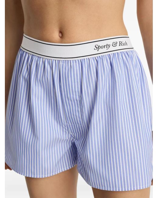 Sporty & Rich Blue Italic-Logo Striped-Pattern Boxer Shorts