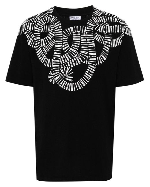 Marcelo Burlon Black Snake Wings Cotton T-Shirt for men