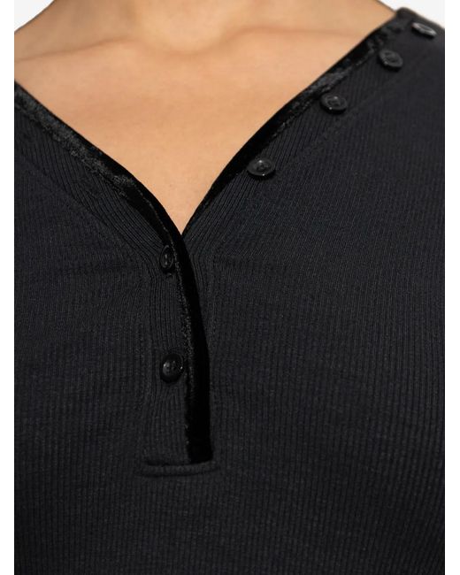 FRAME Black Button Ribbed Top