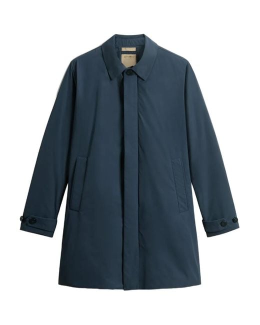 Woolrich Blue Button-Fastening Peached Coat for men