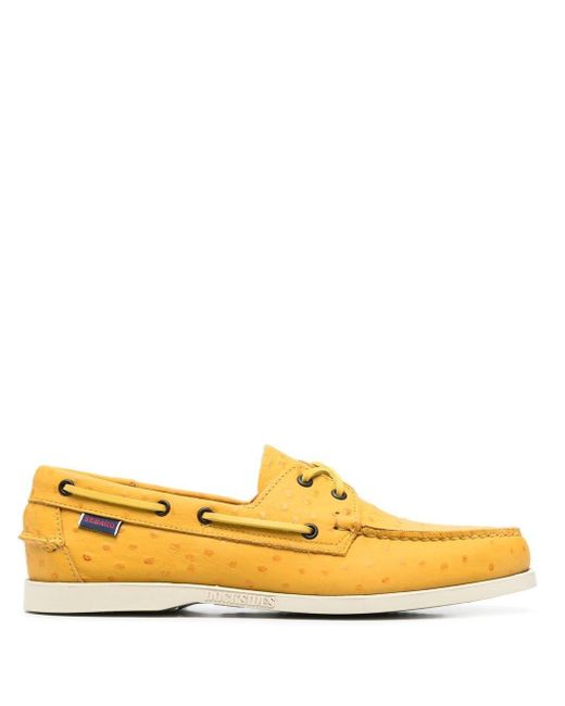 Sebago Suede Logoembossed Boat Shoes in Yellow for Men Lyst Australia