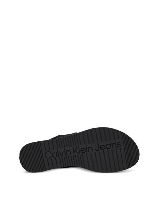 Calvin Klein Black Flatform Touch-Strap Sandals