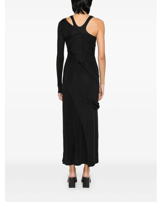 Yehuafan Black Asymmetric Sleeves Dress