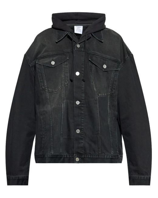 Vetements Hooded Denim Jacket in Black for Men Lyst UK