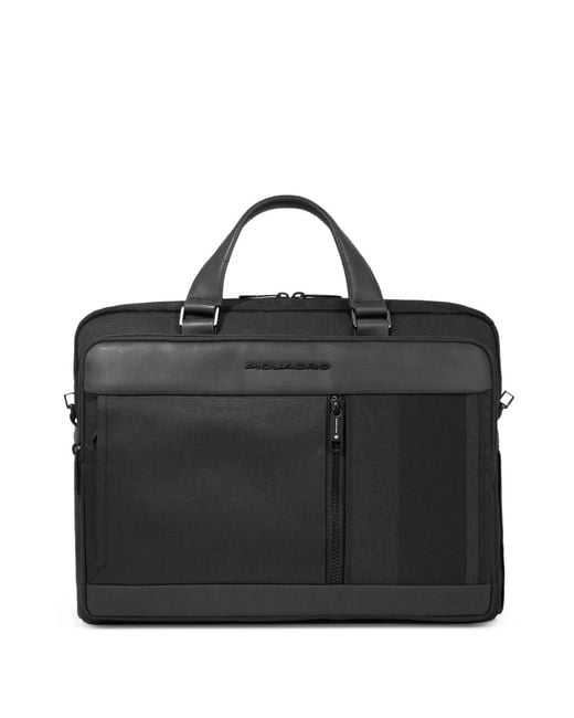 Piquadro Black Logo-Plaque Panelled Briefcase