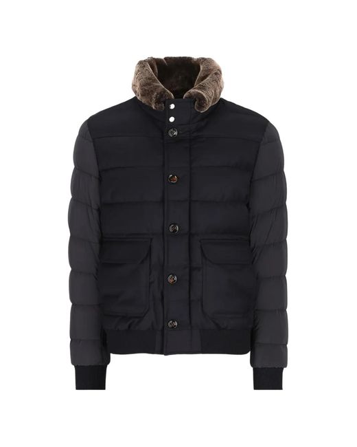 Moorer Blue Fur-Collar Quilted Jacket for men