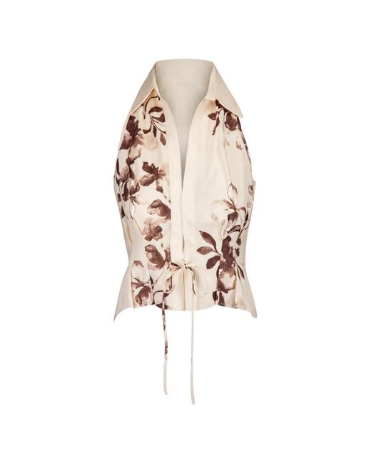 Hevron White Sloan Chocolate Floral-Print Top