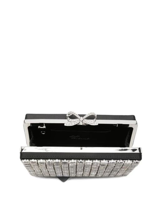 Self-Portrait Gray Bow-Embellished Crystal-Embellished Clutch Bag
