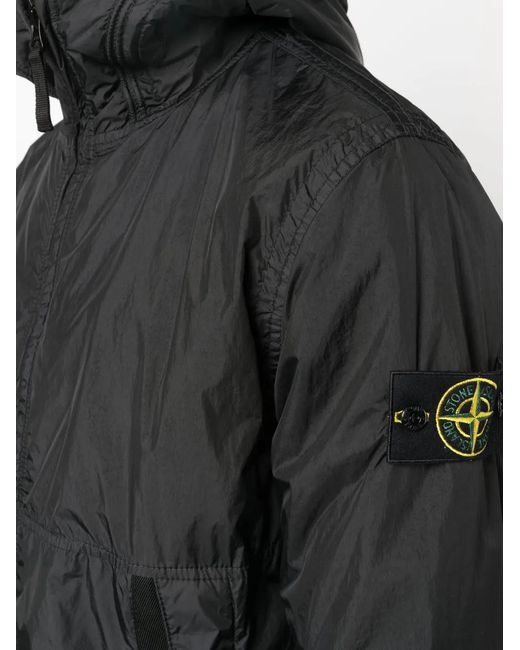 Stone Island Black Compass-Patch Hooded Jacket for men