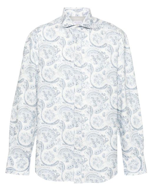 Chemise en coton à imprimé cachemire Brunello Cucinelli pour homme en coloris White