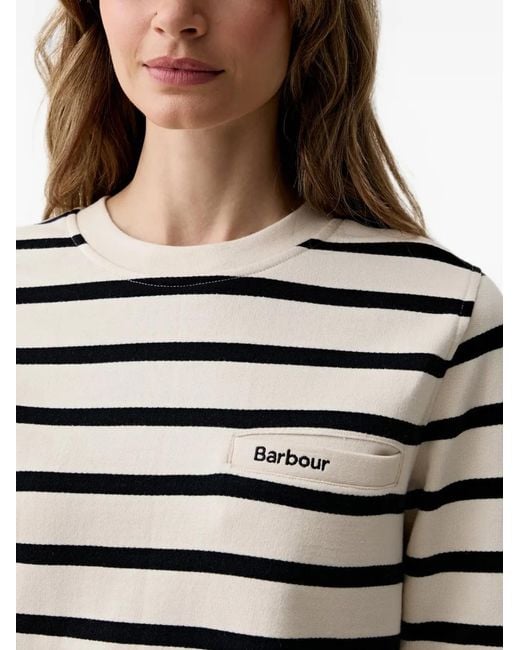 Barbour White Aylesby Striped-Pattern Chest-Pocket Sweatshirt