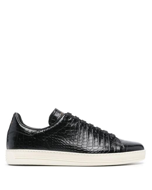 Tom Ford Black Warwick Crocodile-effect Sneakers for men