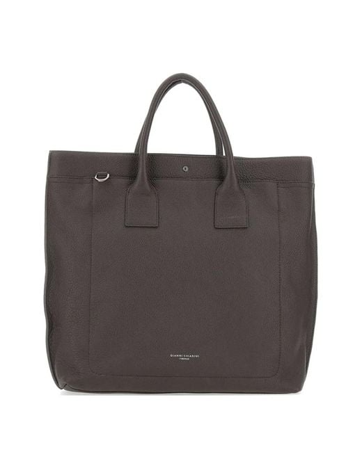 Gianni Chiarini Black Florence Hammered Leather Tote Bag for men