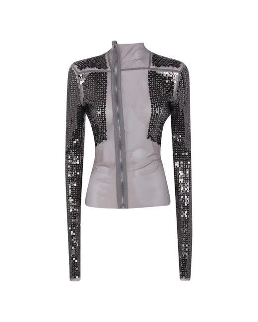 Rick Owens Gray Sequin-Embellished Zip-Up Jacket