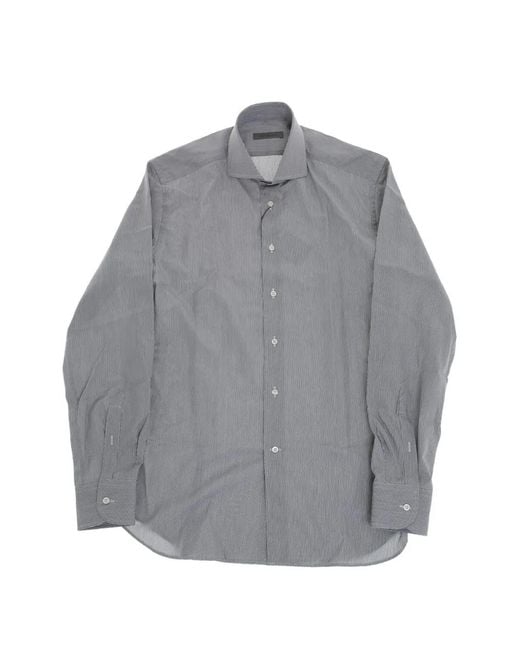 Corneliani Gray Striped Long-Sleeve Shirt for men