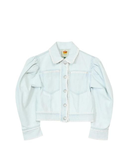 Farm Rio Blue Puffed Sleeves Trim Jacket