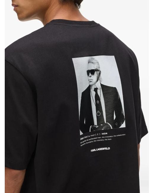 Karl Lagerfeld Black Portrait-Print T-Shirt for men