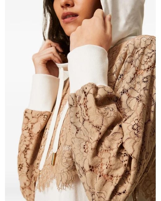 Twinset White Lace-Detail Hooded Dress