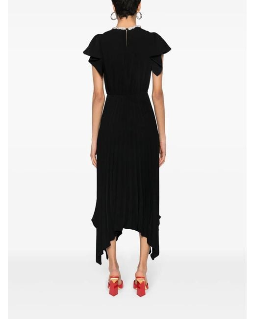 Nissa Black Crystal-Embellished Pleated Dress