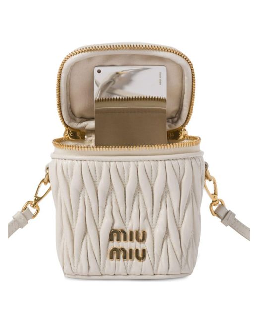Miu Miu Matelassé Mini-tas Met Logoplakkaat in het White