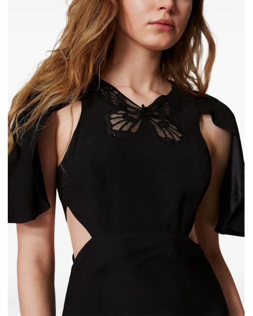 Twinset Black Embroided Butterfly Midi Dress