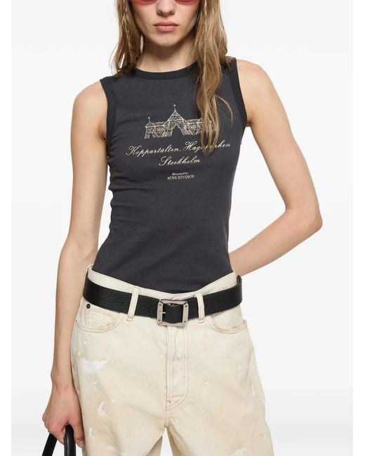 Acne Black Graphic-Print Tank Top