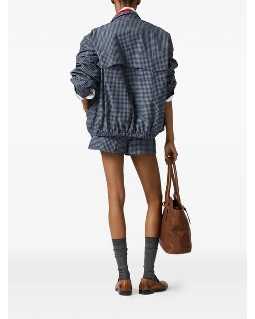 Miu Miu Blue Checked Technical Fabric Blouson Jacket