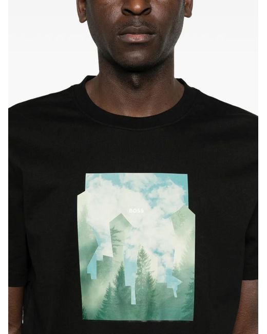 Boss Black Printed-Artwork T-Shirt for men
