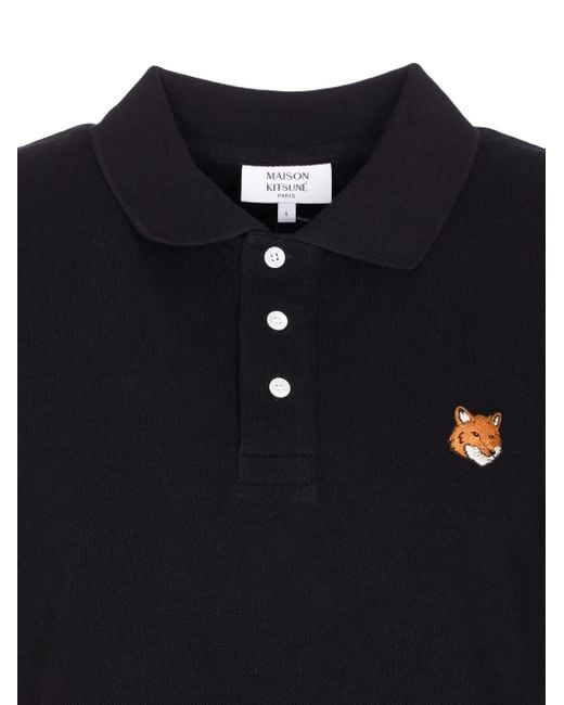 Maison Kitsuné Black Embroidered Short-Sleeve Polo Shirt for men