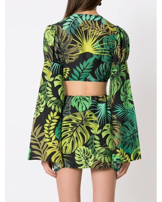 Amir Slama Green Tropical Print Cropped Tie Blouse
