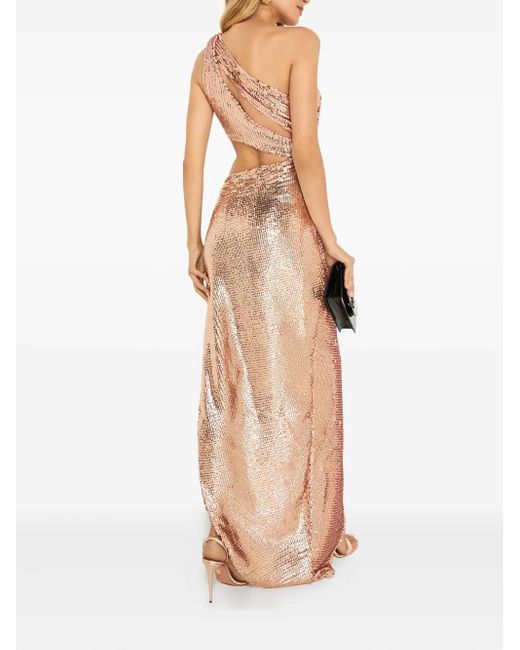 Bronx and Banco White Pailletten-Maxikleid mit asymmetrischem Saum