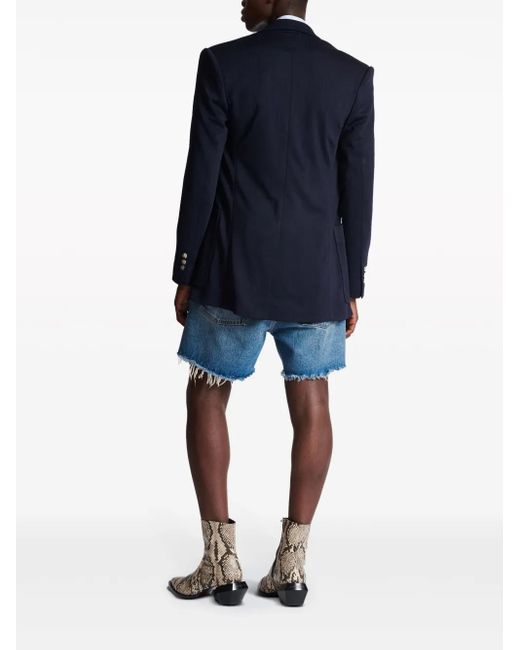 Balmain Blue Monogram-Pattern Double-Breasted Blazer for men