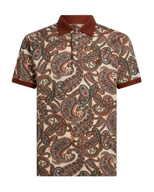 Etro Brown Paisley Print Polo for men