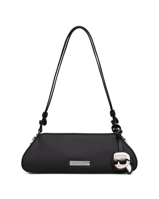 Karl Lagerfeld Black Logo-Plaque Pebbled Shoulder Bag