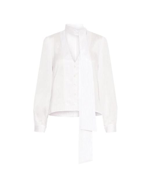 Marella White Mllragni Pinstripe Tie-Neck Shirt