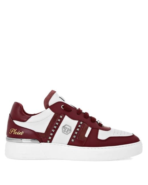 Philipp Plein Red Stud-Embellished Low-Top Sneakers