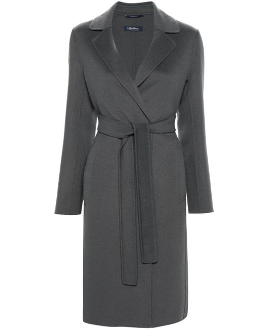 Max Mara Gray Virgin-wool Belted Coat