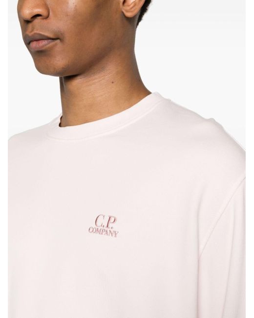 C P Company Pink Logo-embroidered Cotton Sweatshirt for men