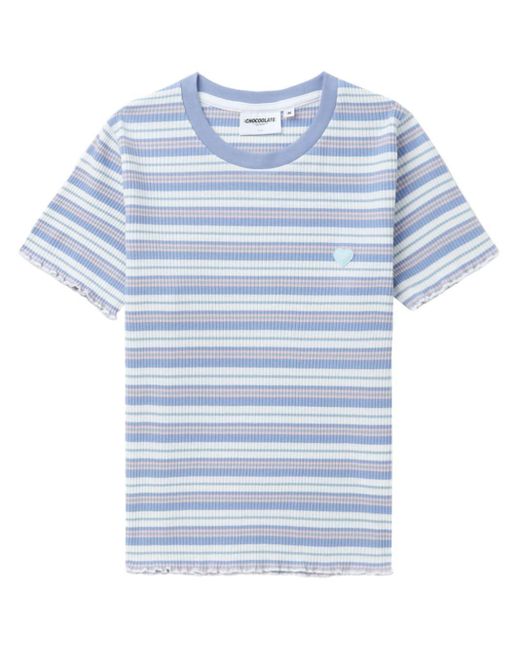 Chocoolate Blue Striped Ribbed-knit T-shirt