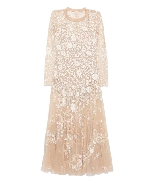 Abito Con Ricamo A Fiori di Needle & Thread in Natural