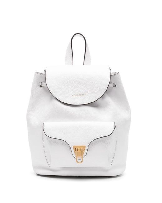 Coccinelle White Logo-stamp Leather Backpack