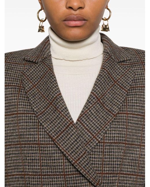 Harris Wharf London Brown Houndstooth Virgin Wool Double-Breasted Blazer