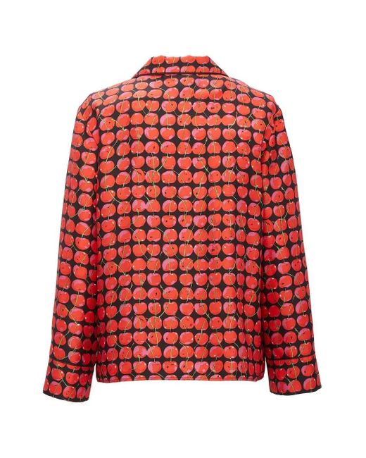 LaDoubleJ Red Cherry-Print Silk Pyjama Set