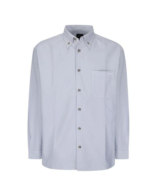 A.P.C. Blue Mateo Logo-Embroidered Shirt for men