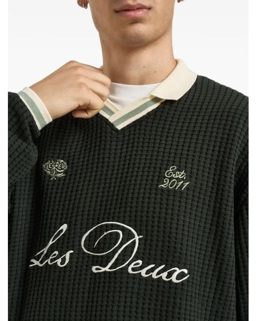 Les Deux Black Waffle-Knit V-Neck Sweater for men