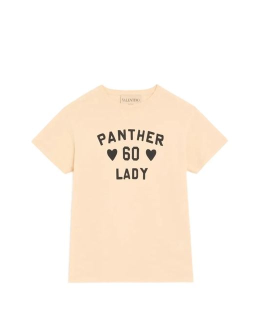 Valentino Garavani Natural Cotton Jersey T-Shirt With Panther Lady Print