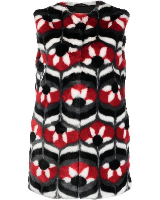 Boutique Moschino Red Geometric Faux-Fur Gilet
